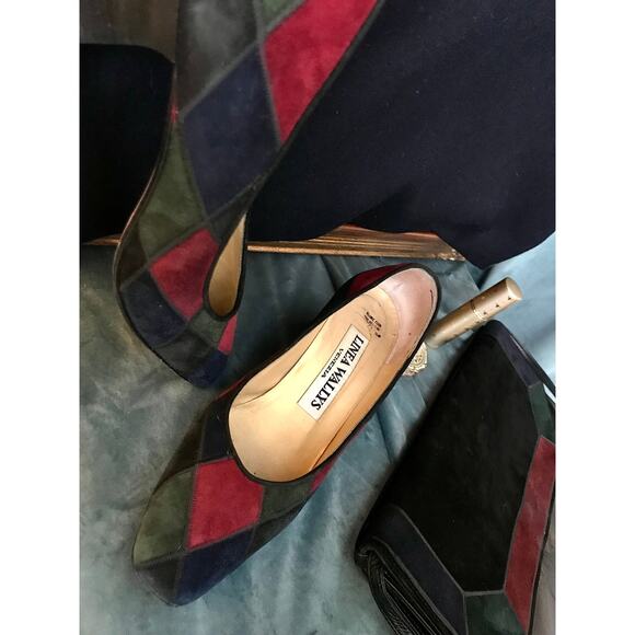 Linea Wallys’ suede pumps with harlequin pattern, size 4 1/2 - Picture 3 of 5